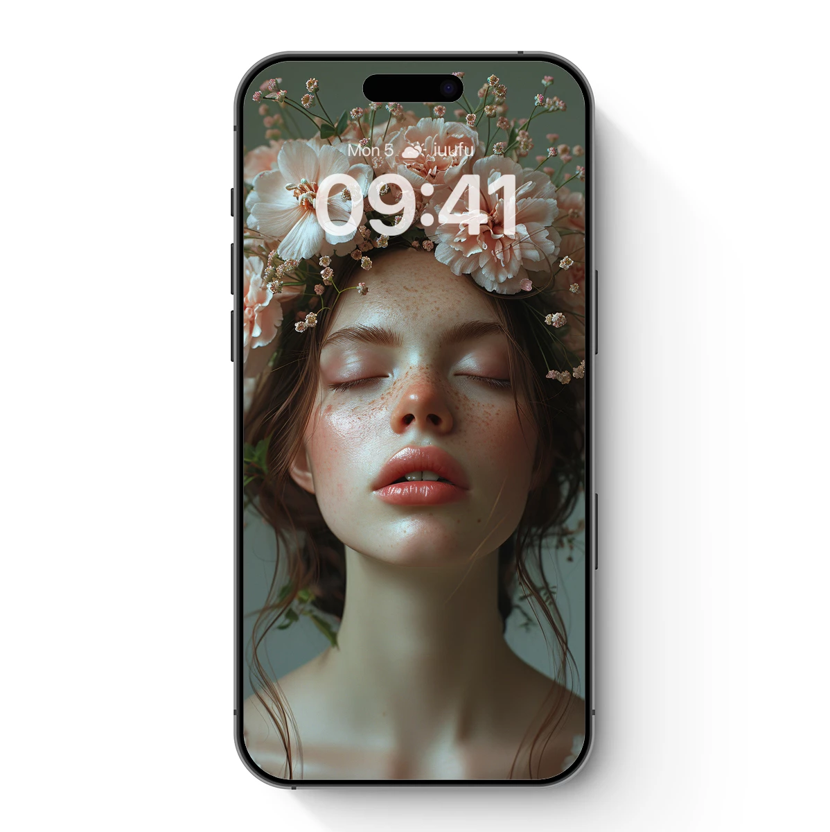 Floral Serenity: Dreamlike Portrait with Petal Crown