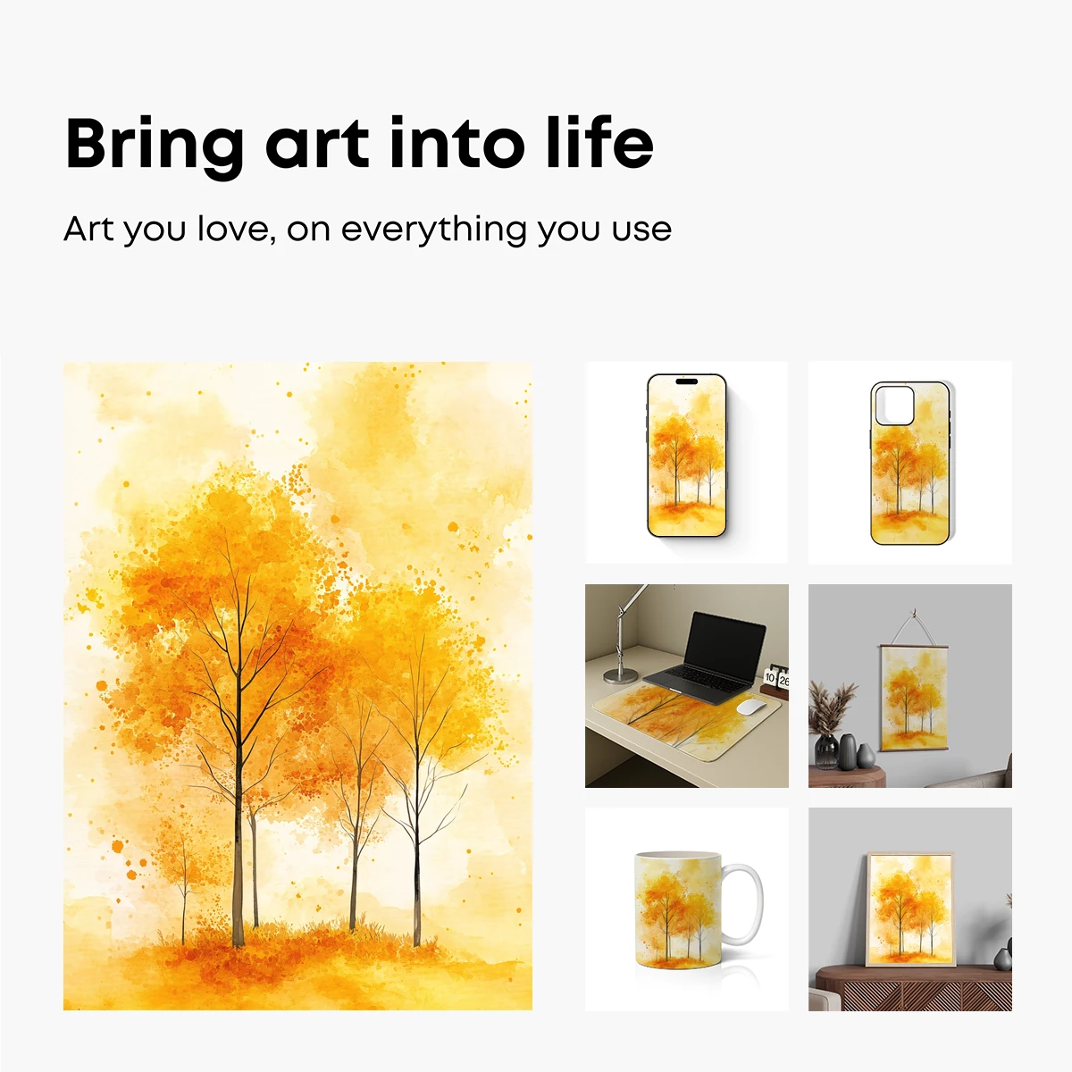 Autumnal Harmony: Watercolor Trees in Golden Hues - Image 2