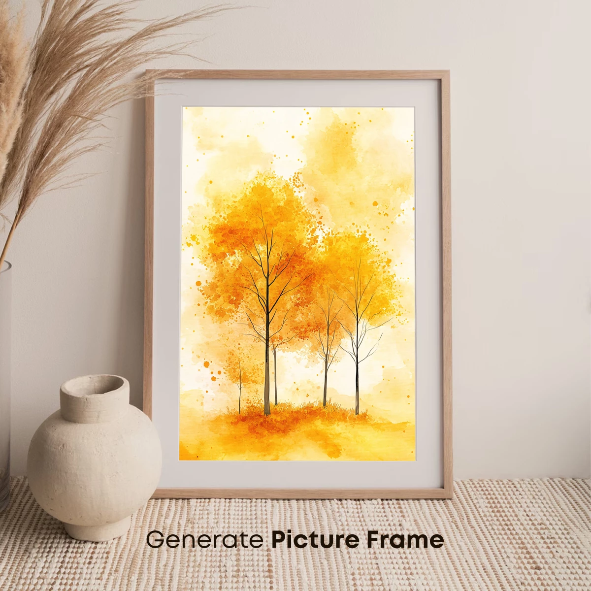 Autumnal Harmony: Watercolor Trees in Golden Hues - Image 7