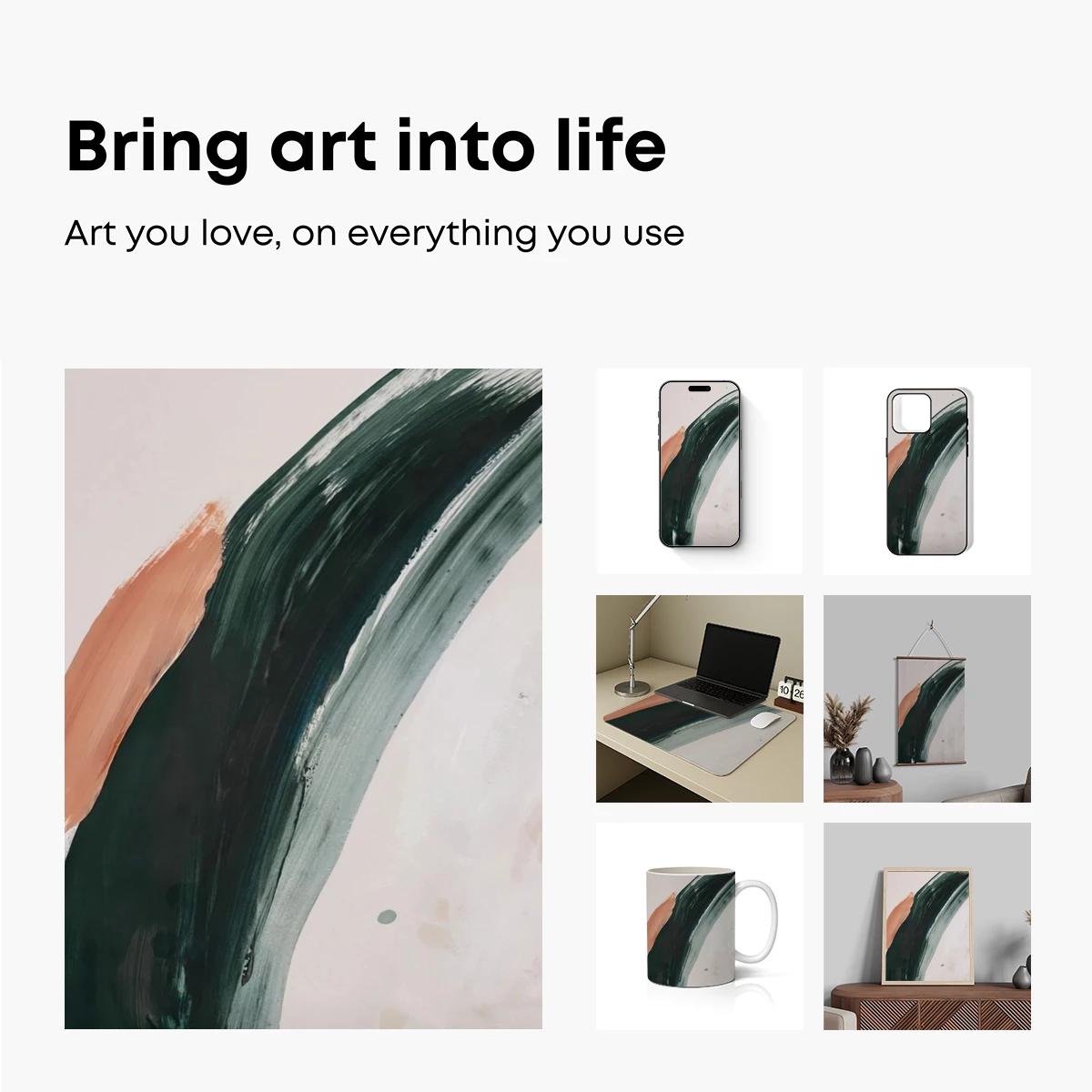 Abstract Brushstroke Symphony: Coral and Teal Fusion - Image 2