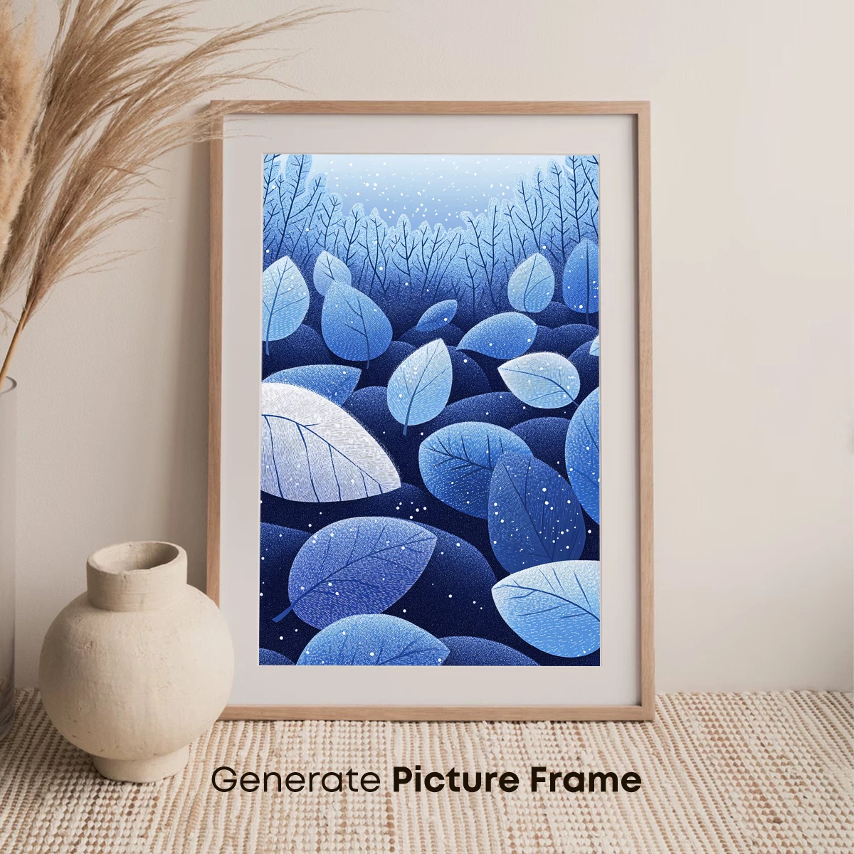 Blue Winter Whispers: Leafy Forest Dreamscape - Image 7