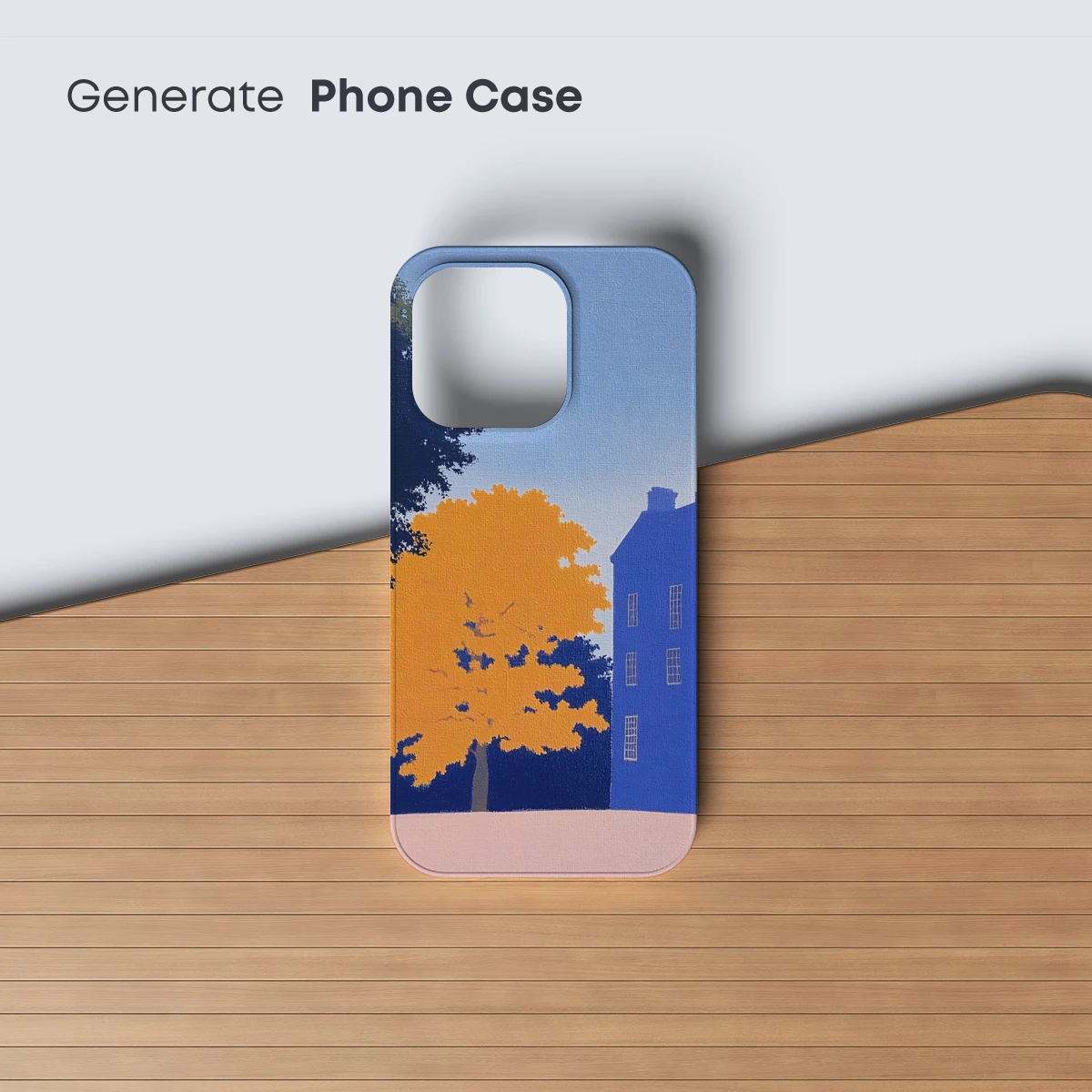 Autumn Blaze: Modernist Tree and Blue Building - Image 3