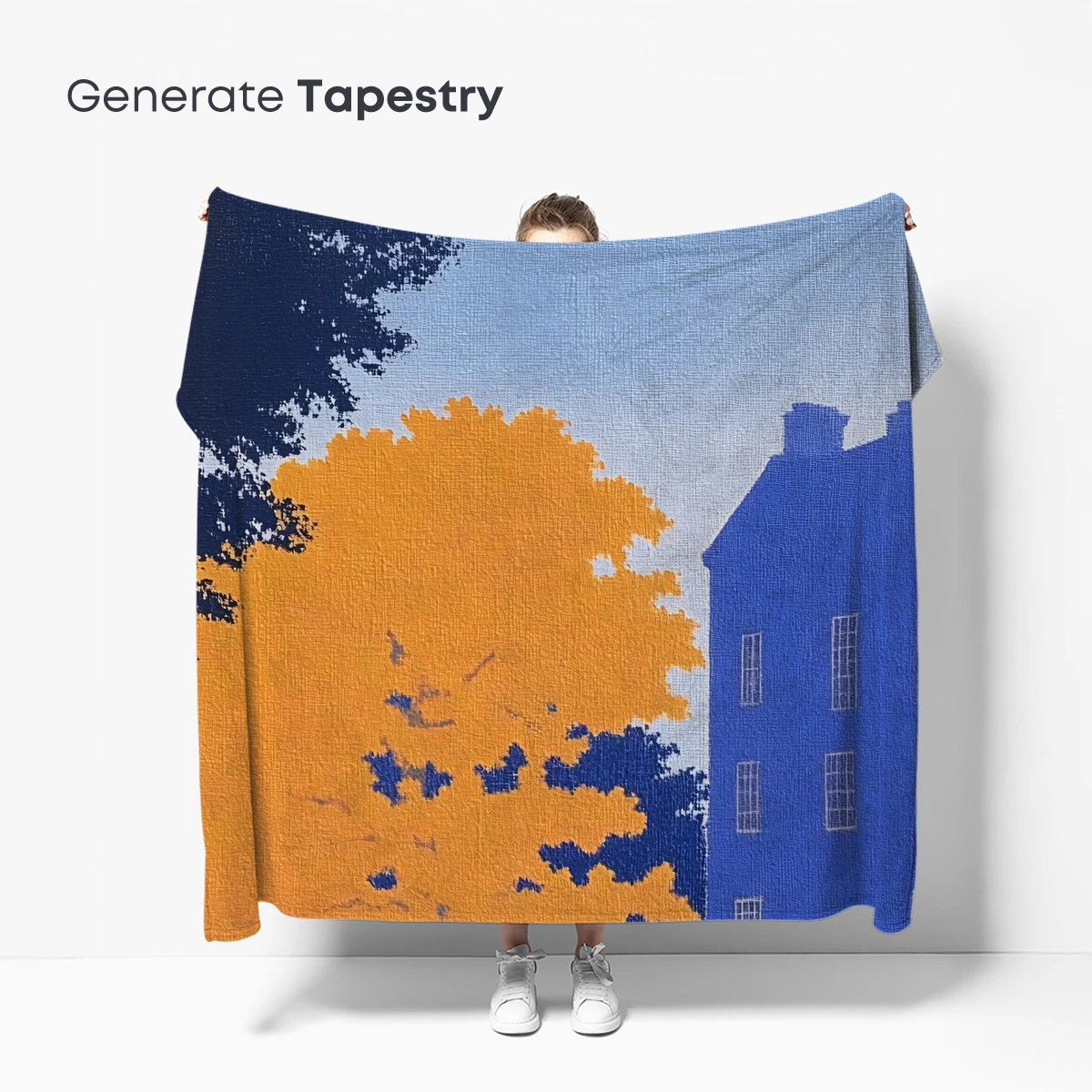 Autumn Blaze: Modernist Tree and Blue Building - Image 5