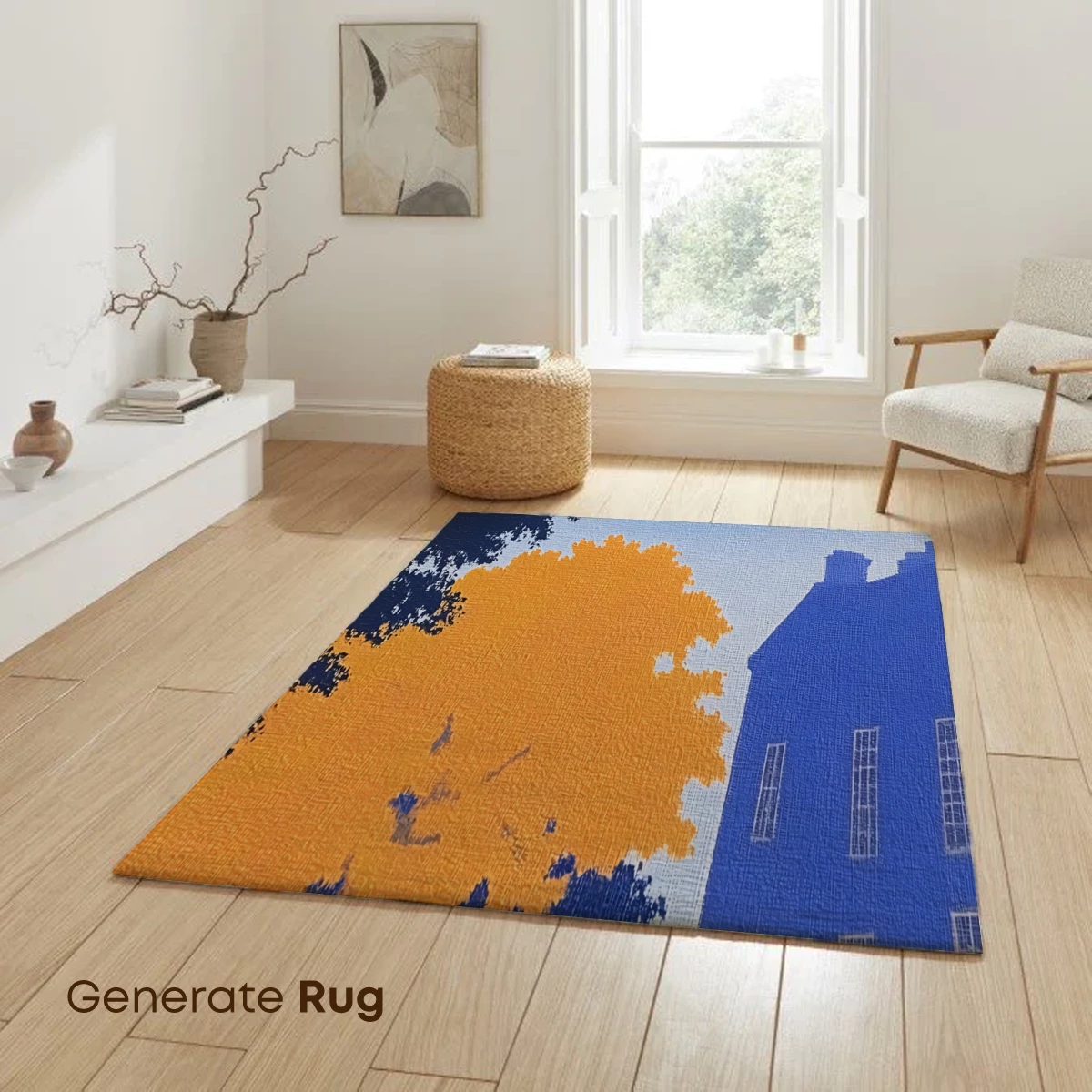 Autumn Blaze: Modernist Tree and Blue Building - Image 6