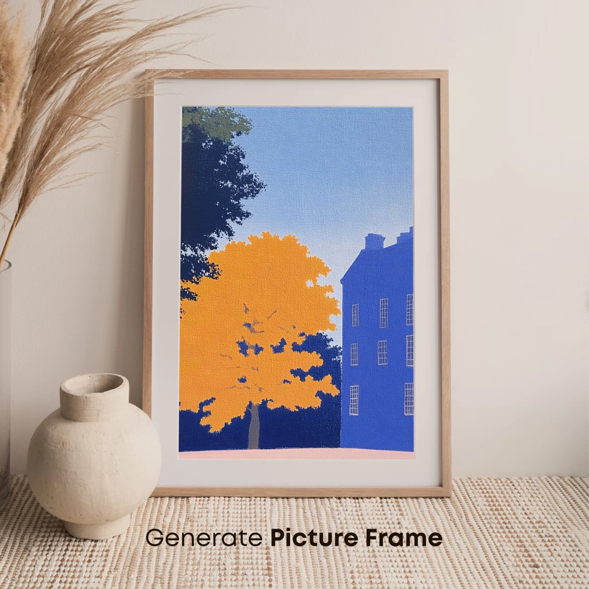 Autumn Blaze: Modernist Tree and Blue Building - Image 7