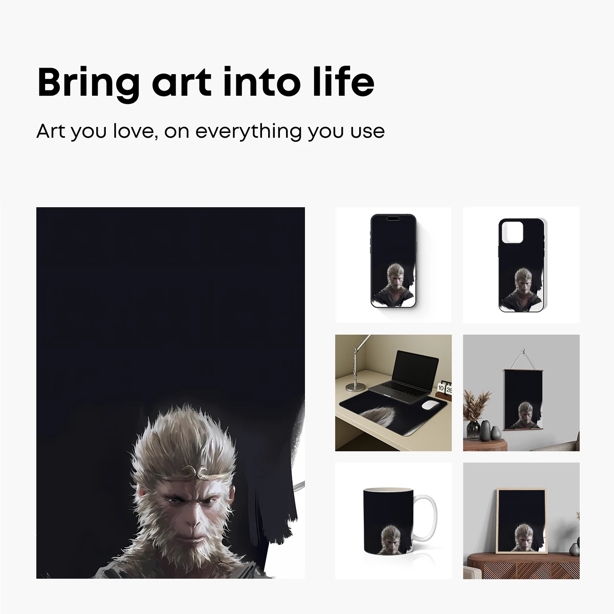 Mystic Monkey Sage: Ethereal Warrior in Monochrome - Image 2