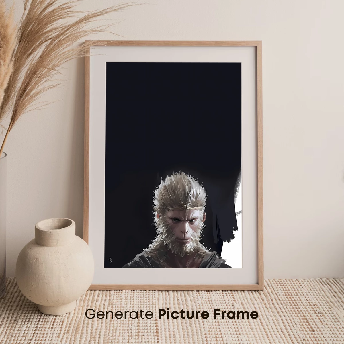 Mystic Monkey Sage: Ethereal Warrior in Monochrome - Image 7