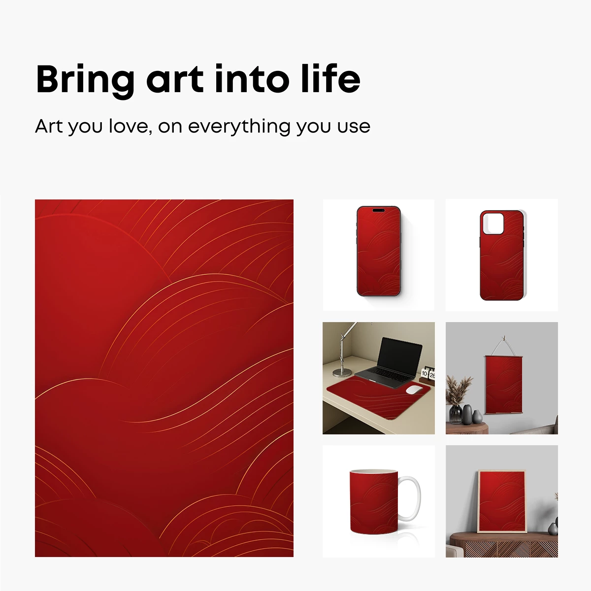 Crimson Waves: Golden Line Artistry