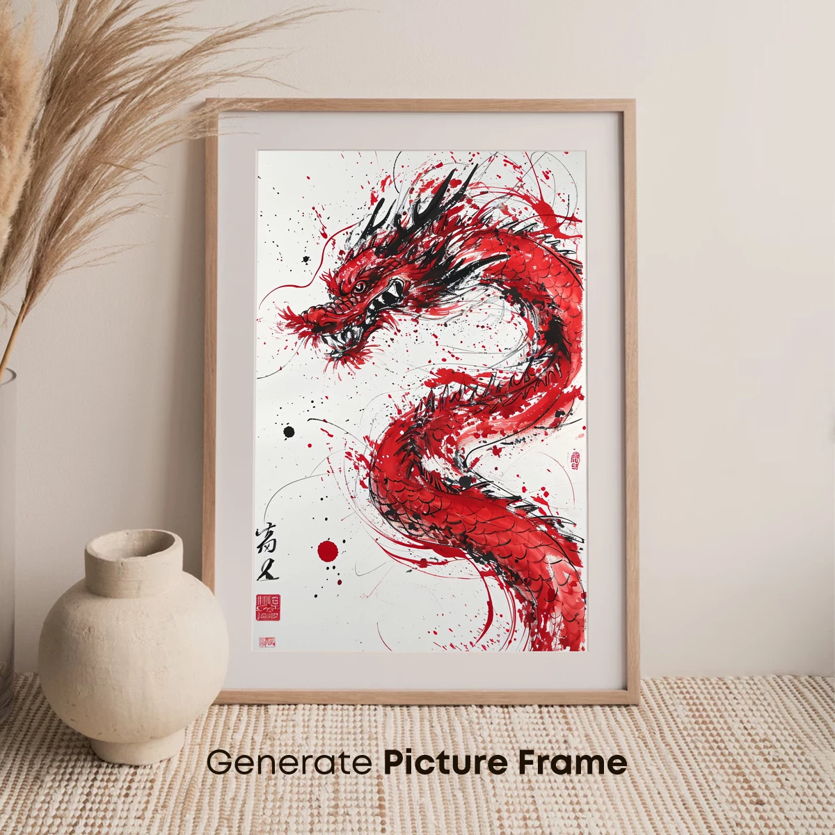 Crimson Dragon's Roar: Abstract Ink Artistry - Image 7
