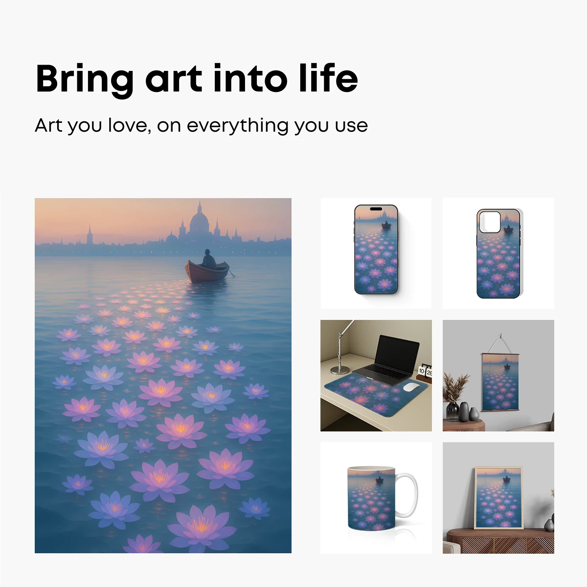 Luminous Lotus Path: Serene Rowboat Journey - Image 2