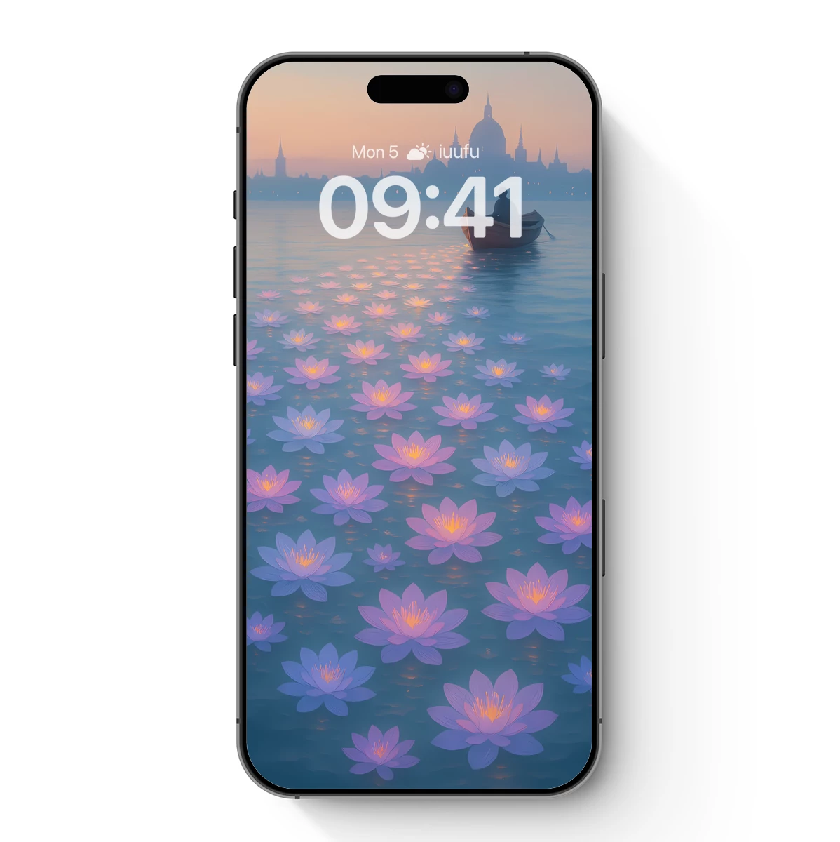 Luminous Lotus Path: Serene Rowboat Journey