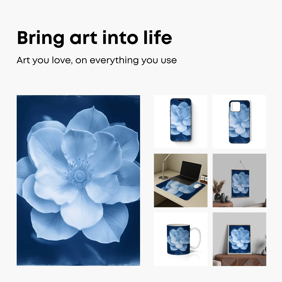 Cyanotype Bloom: Ethereal Flower in Monochrome Blue - Image 2