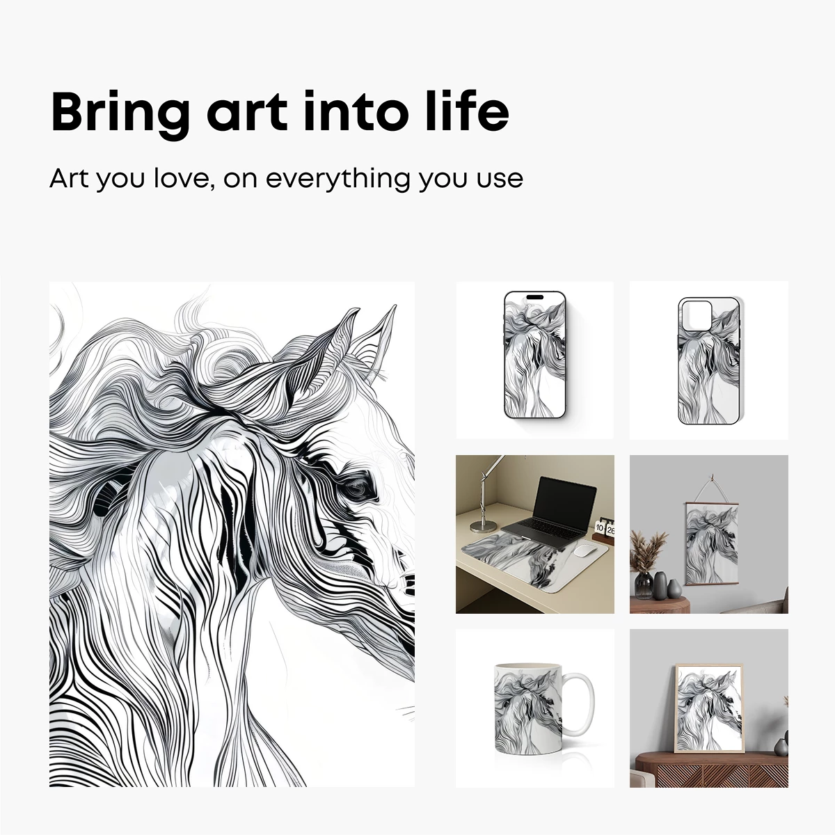 Elegant Line Art Horse: Dynamic Flow and Grace - Image 2