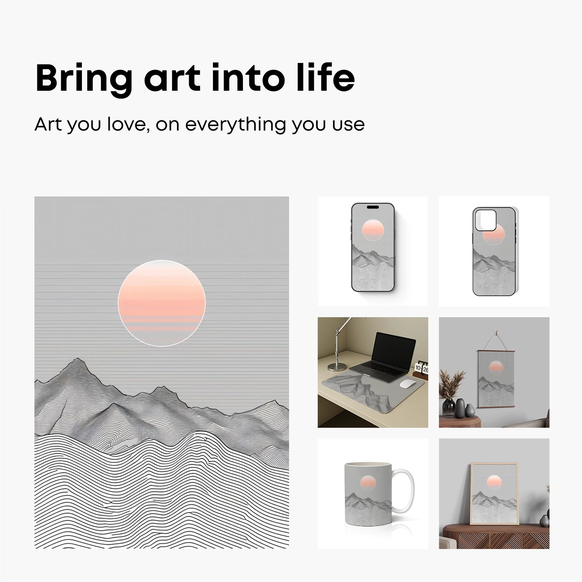 Line Art Sunset: Minimalist Mountain Serenity - Image 2