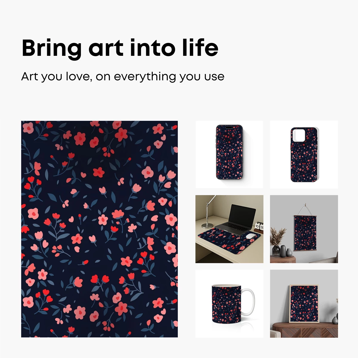 Blossom Nightfall: Floral Whispers in Midnight Blue - Image 2