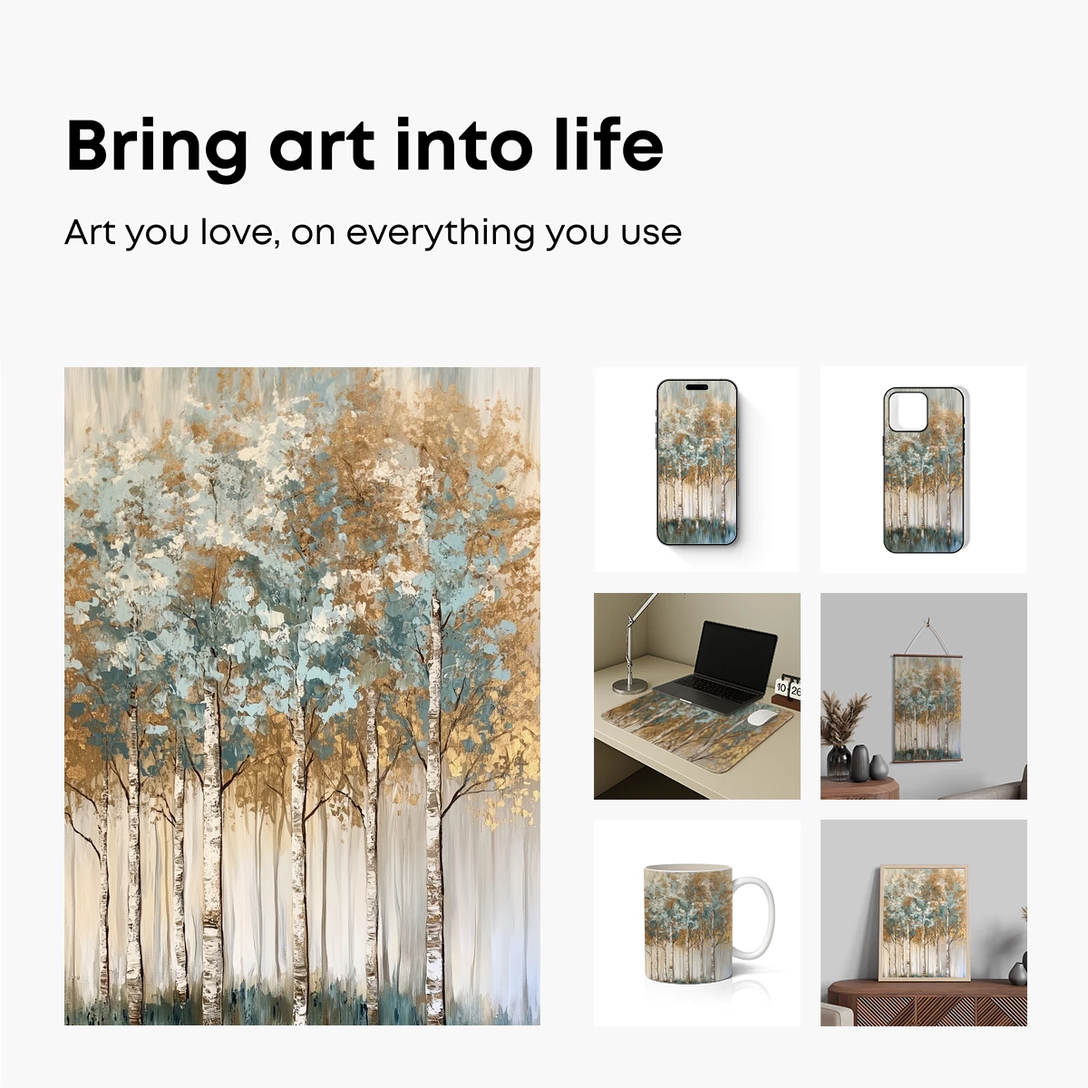 Golden Birch Whisper: Abstract Forest Elegance - Image 2