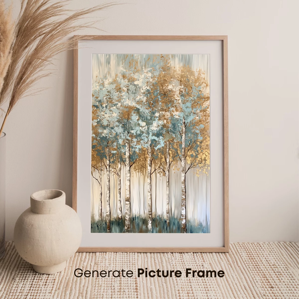 Golden Birch Whisper: Abstract Forest Elegance - Image 7