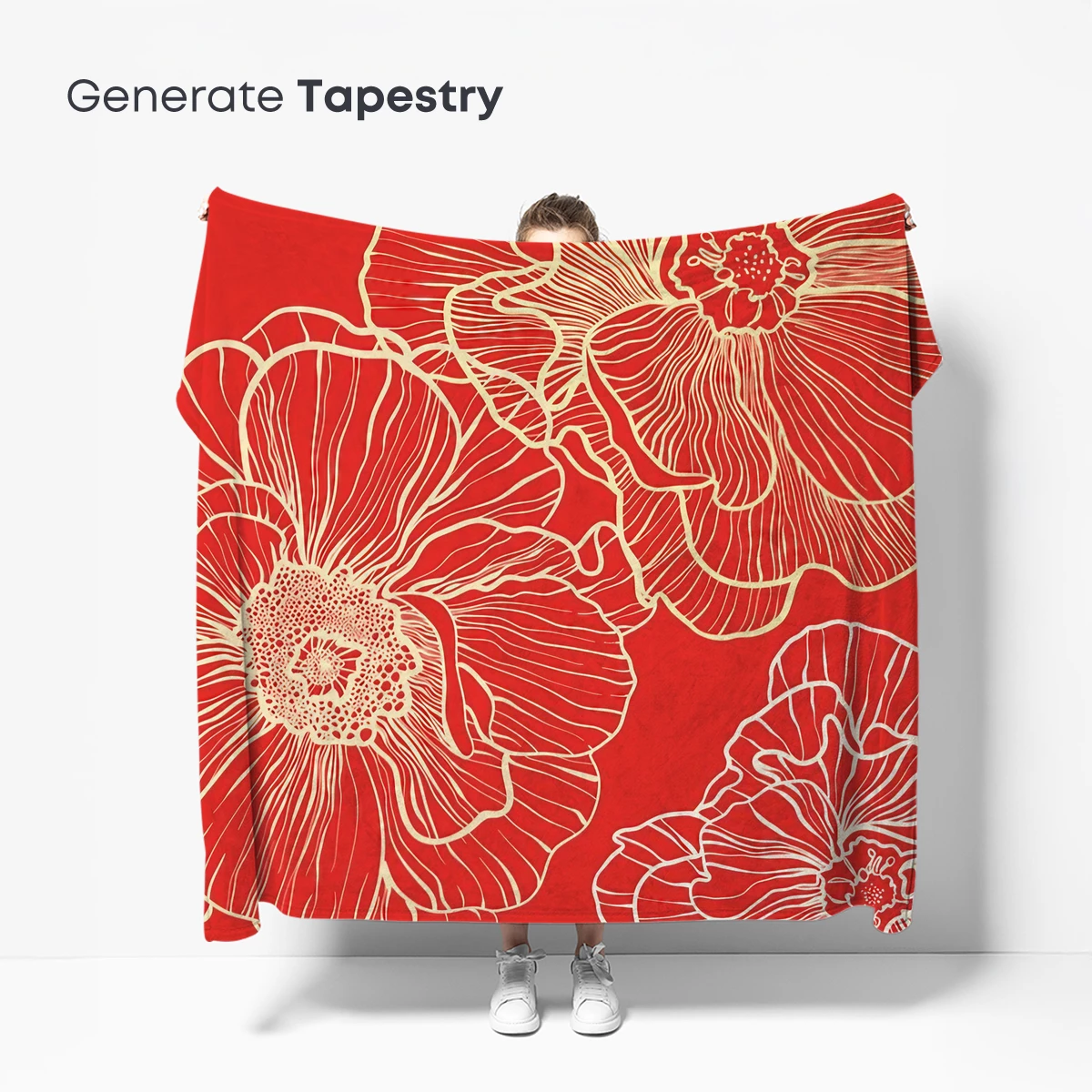 Bold Blooms: Golden Lines on Crimson Canvas - Image 5