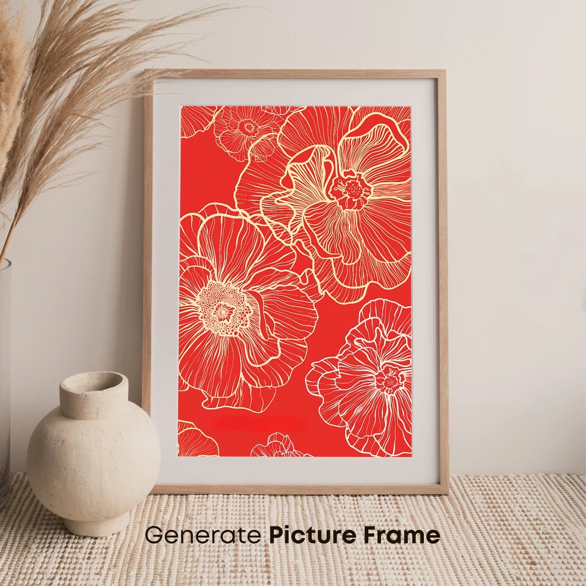 Bold Blooms: Golden Lines on Crimson Canvas - Image 7