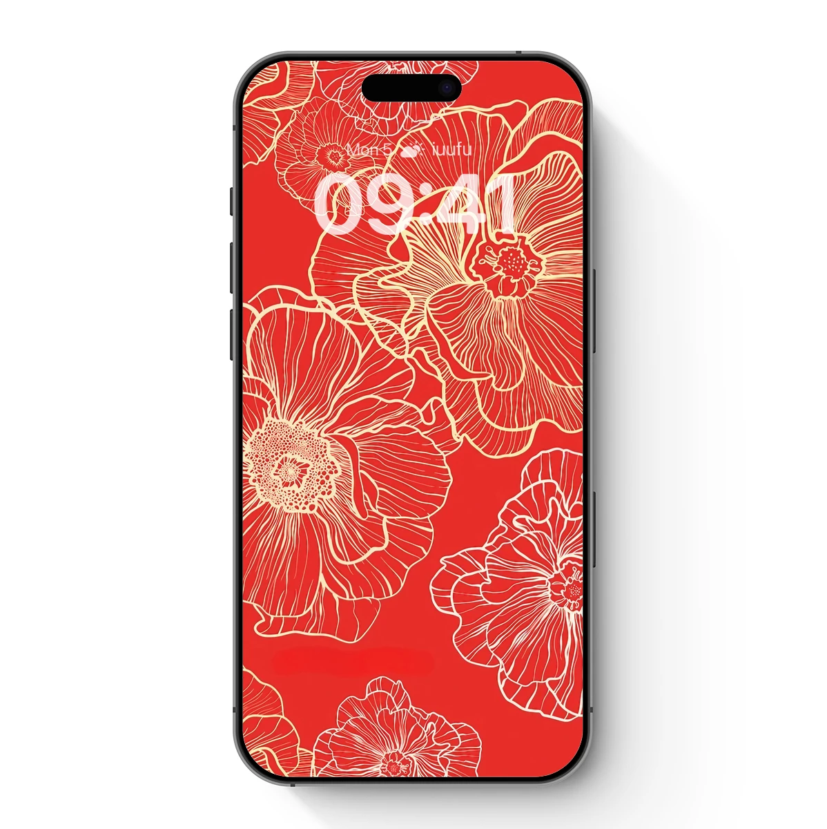 Bold Blooms: Golden Lines on Crimson Canvas