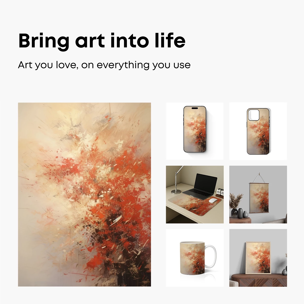 Explosive Canvas: Abstract Fireworks in Red and Cream - Image 2