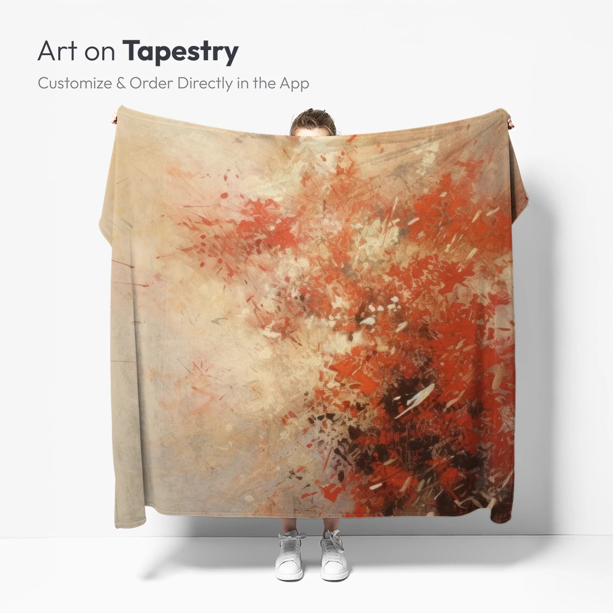 Explosive Canvas: Abstract Fireworks in Red and Cream - Image 5