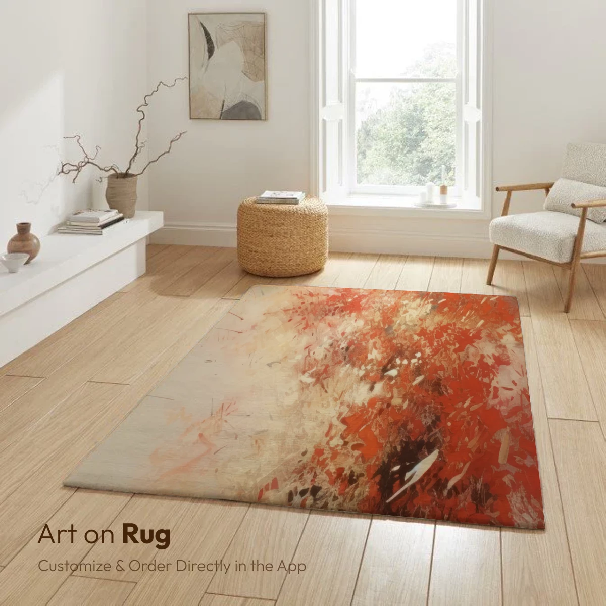 Explosive Canvas: Abstract Fireworks in Red and Cream - Image 6