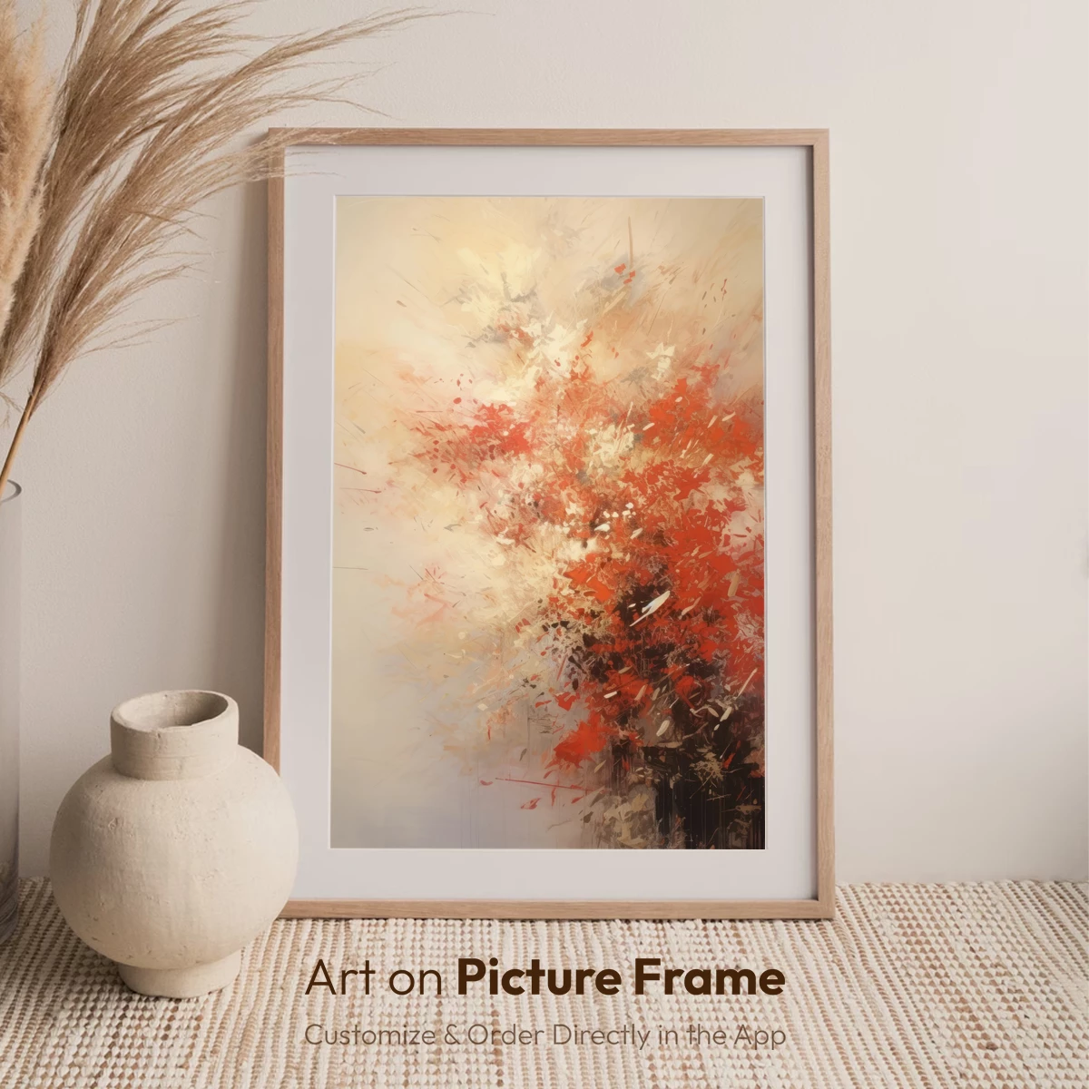 Explosive Canvas: Abstract Fireworks in Red and Cream - Image 7