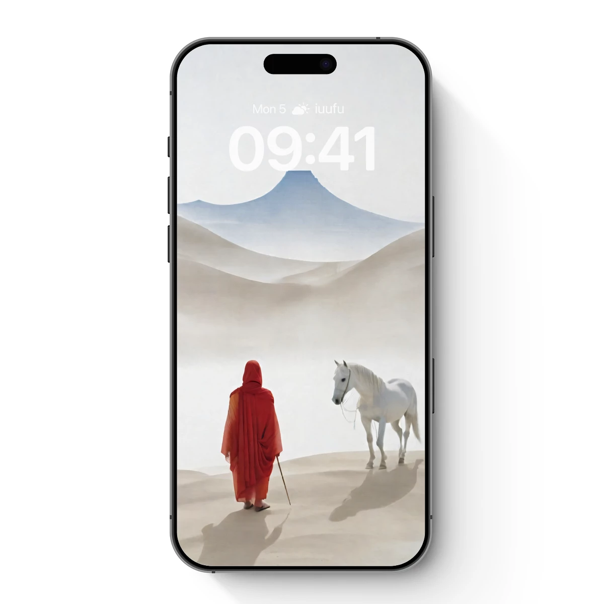 Desert Solitude: Monk and White Horse