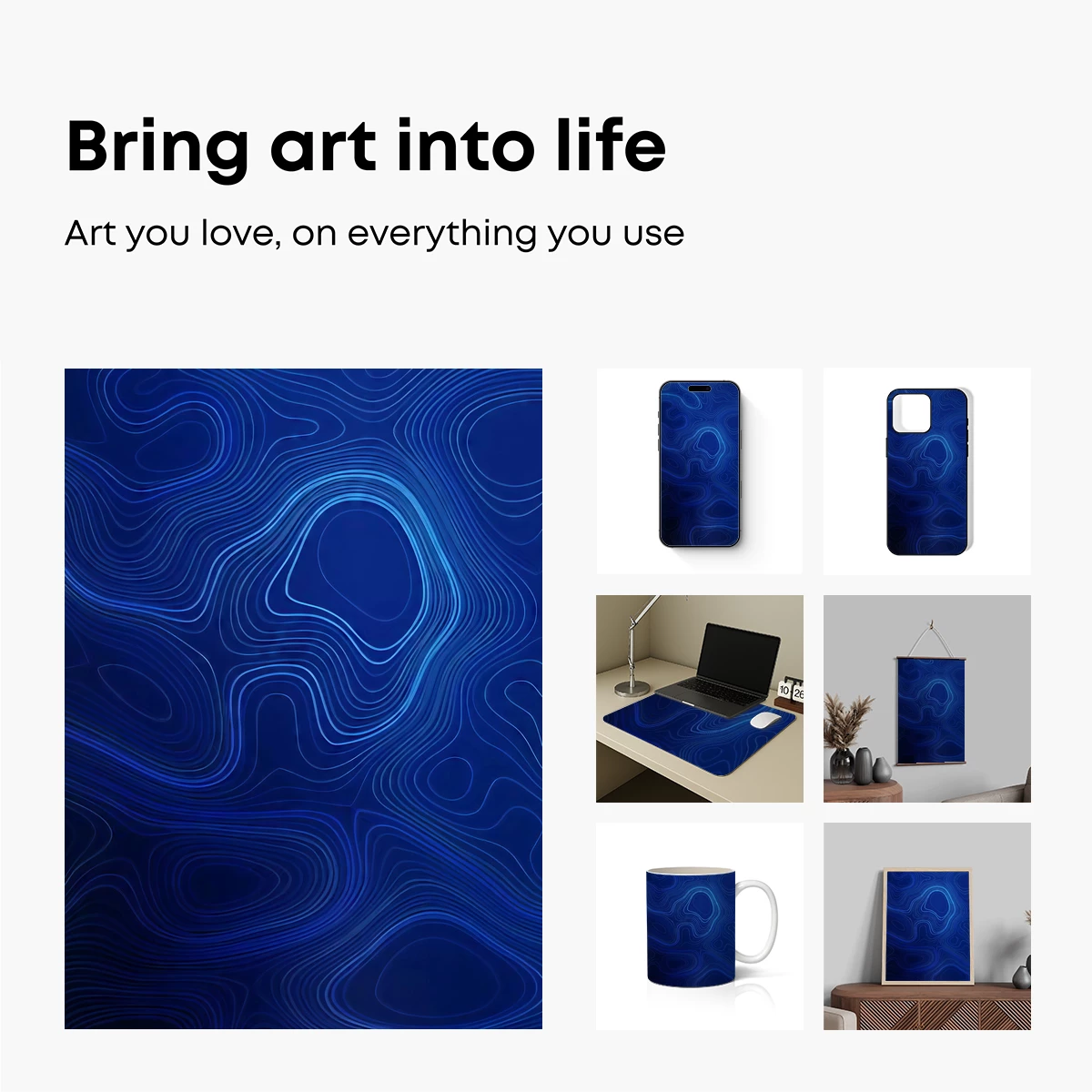 Blue Topographic Waves: Abstract Depth - Image 2