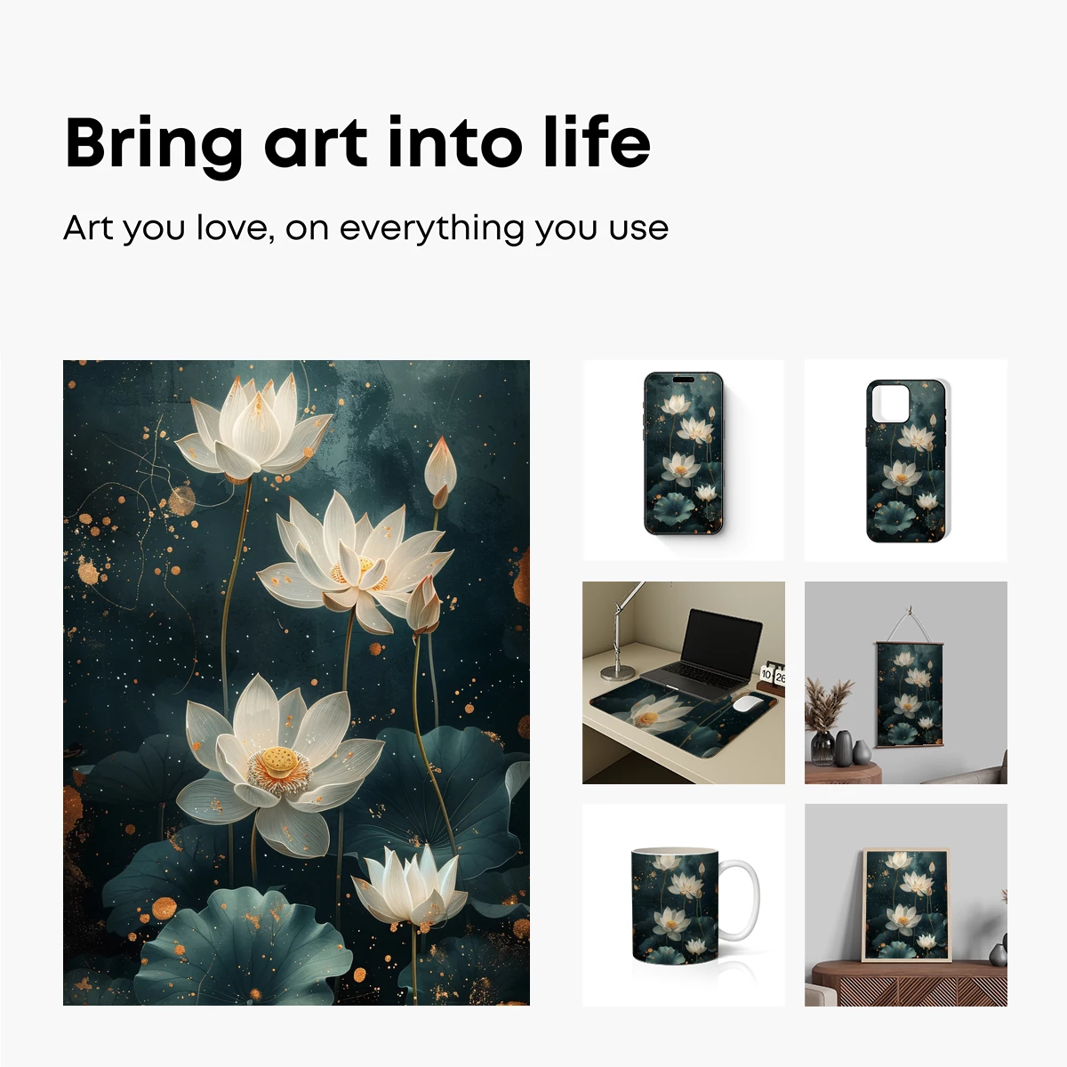 Ethereal Lotus Bloom: Golden Flecks and Dark Depths - Image 2