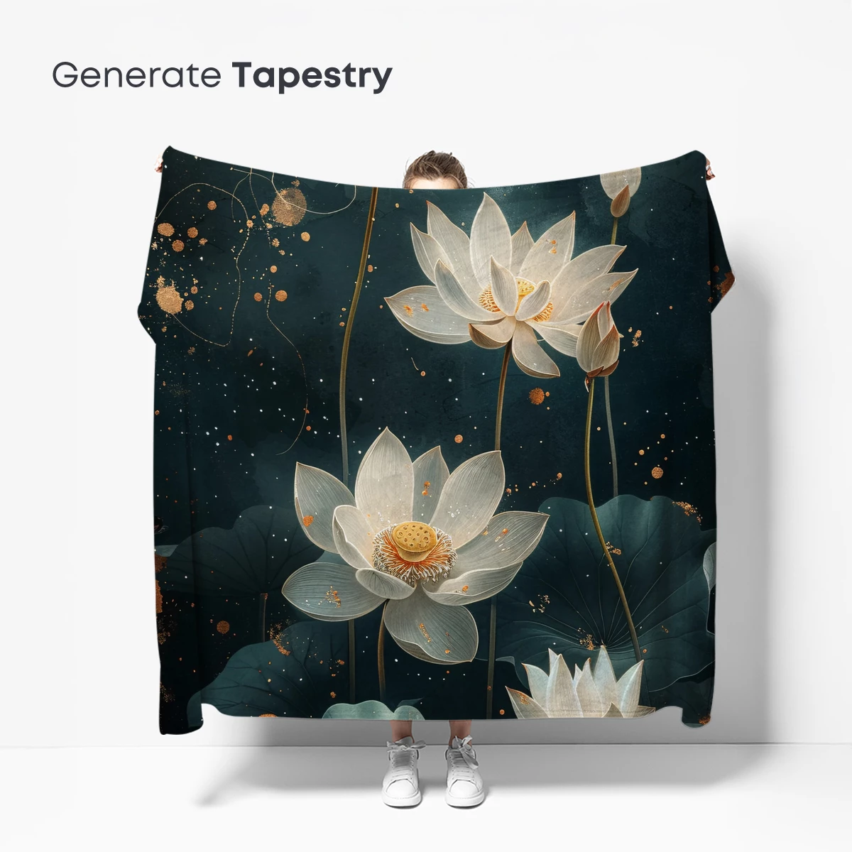 Ethereal Lotus Bloom: Golden Flecks and Dark Depths - Image 5