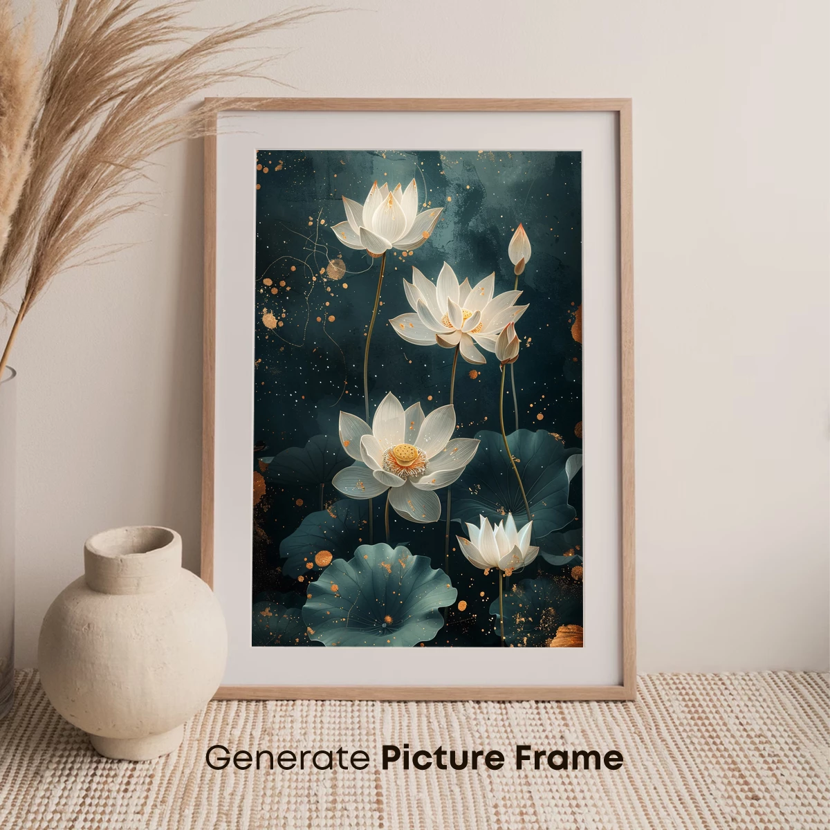 Ethereal Lotus Bloom: Golden Flecks and Dark Depths - Image 7