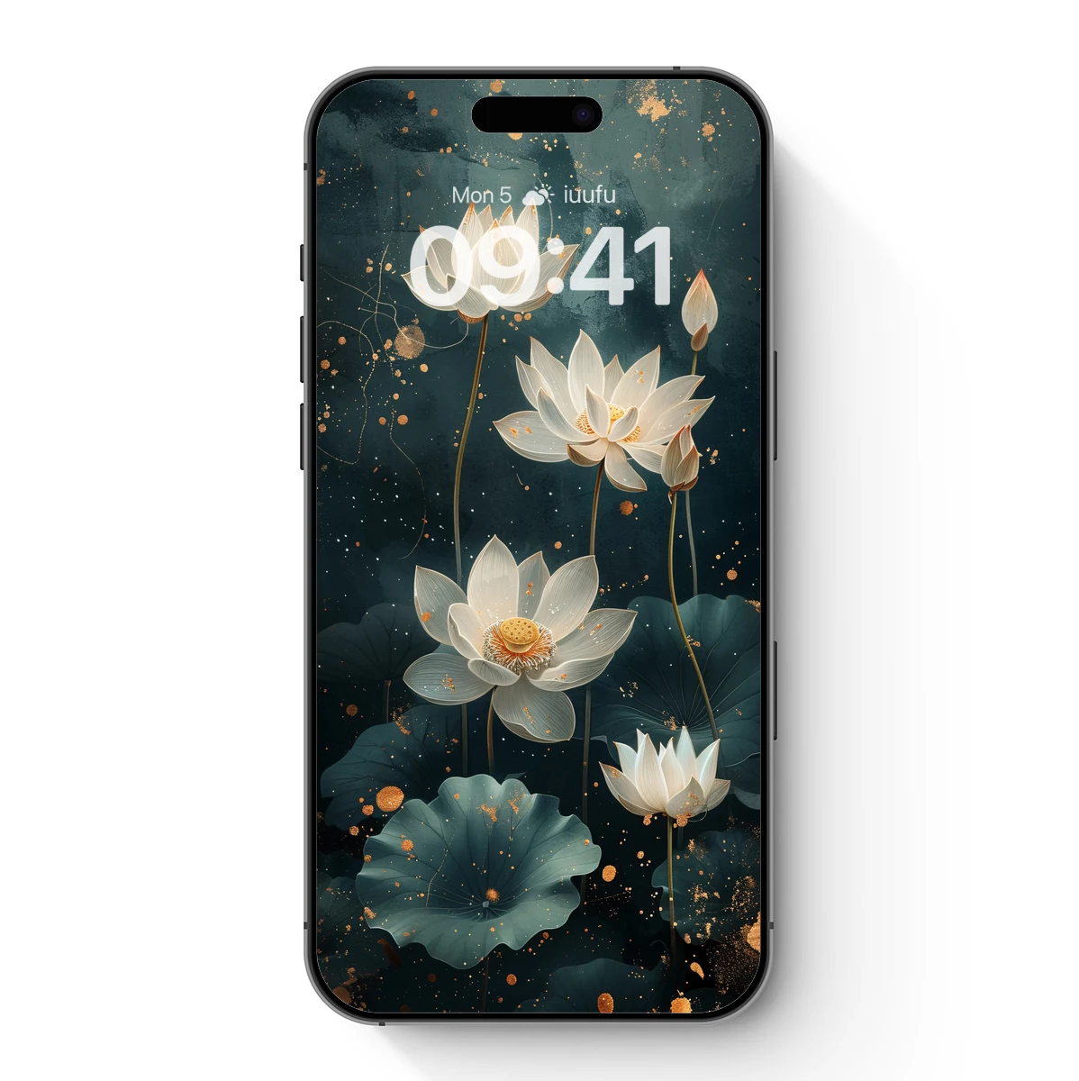 Ethereal Lotus Bloom: Golden Flecks and Dark Depths