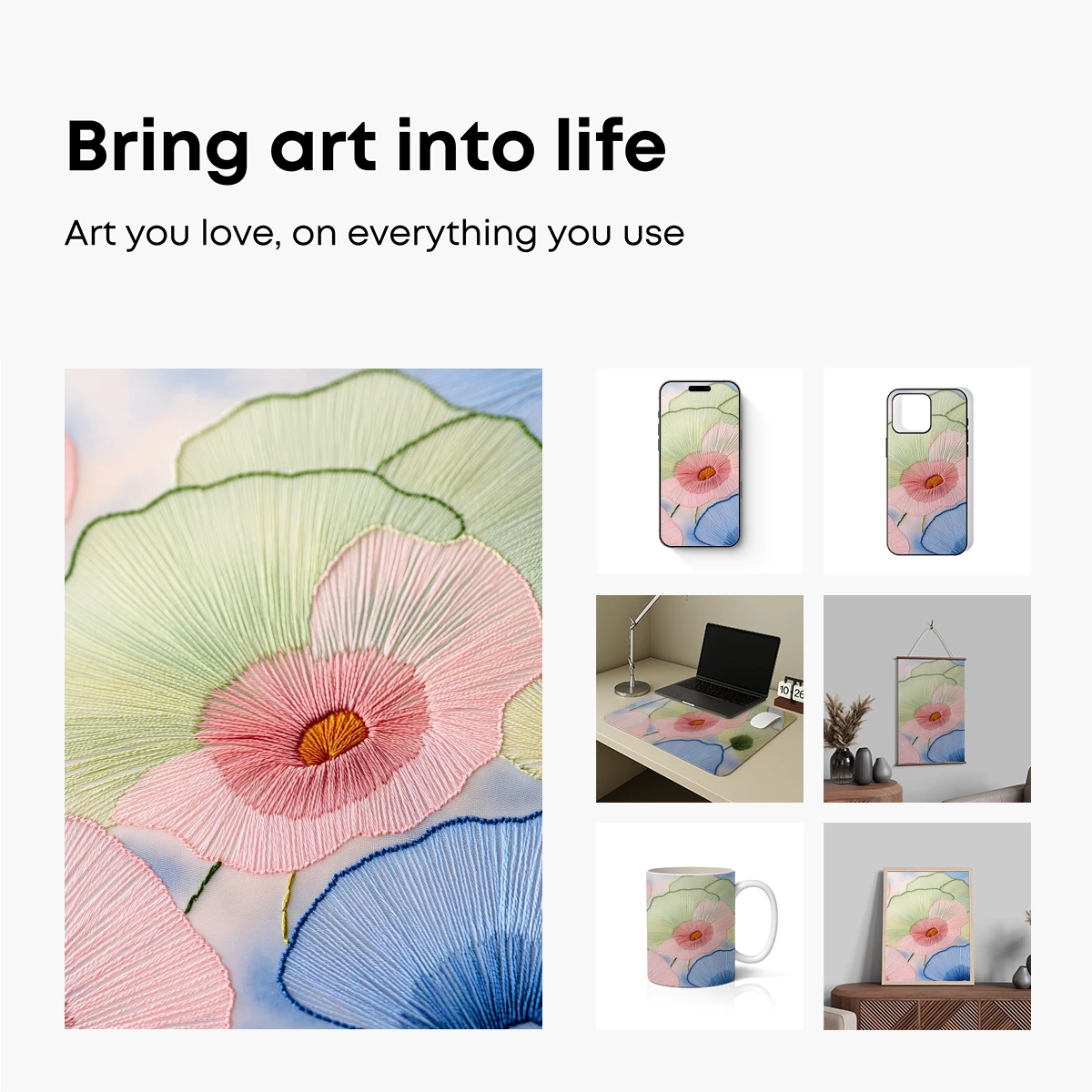 Embroidered Floral Symphony: Thread Art in Bloom - Image 2