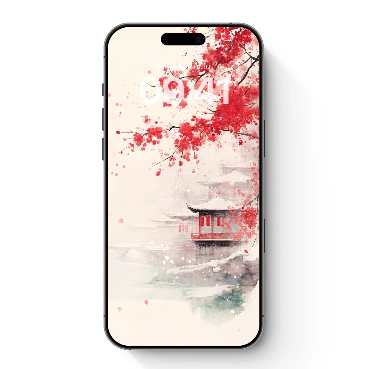 Autumnal Serenity: Red Blossoms Over Traditional Pavilions