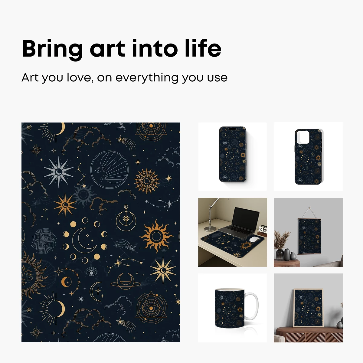 Celestial Harmony: Golden Moon & Sun Motifs - Image 2