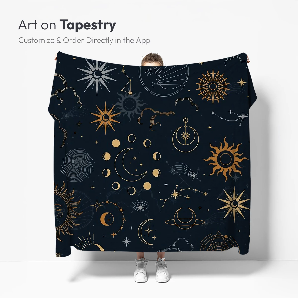 Celestial Harmony: Golden Moon & Sun Motifs - Image 5