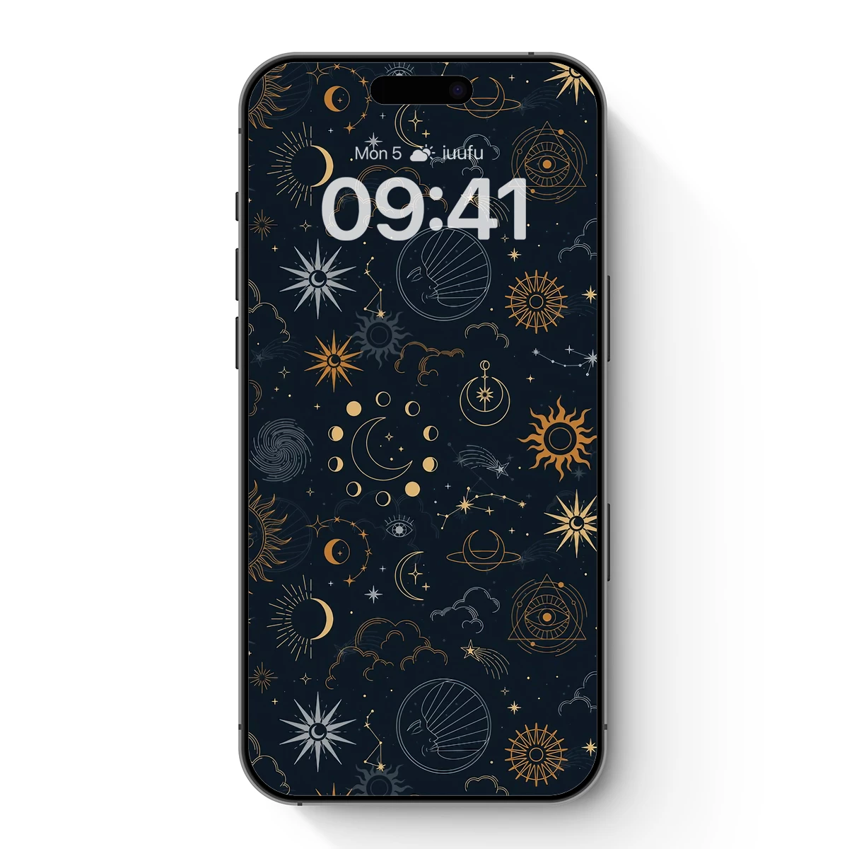 Celestial Harmony: Golden Moon & Sun Motifs