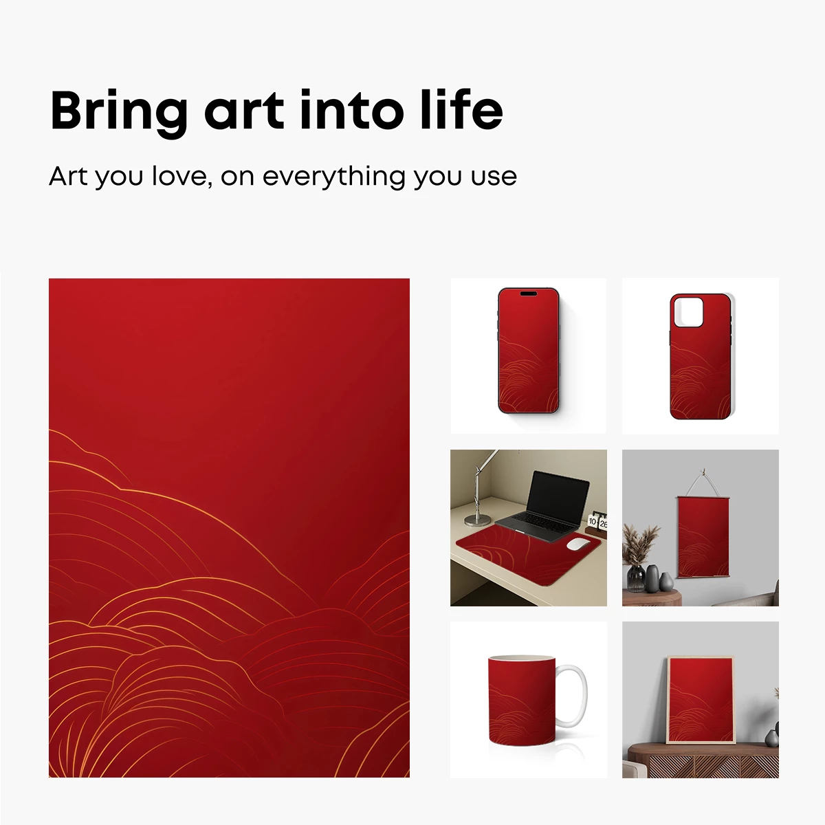 Crimson Waves: Golden Line Artistry - Image 2
