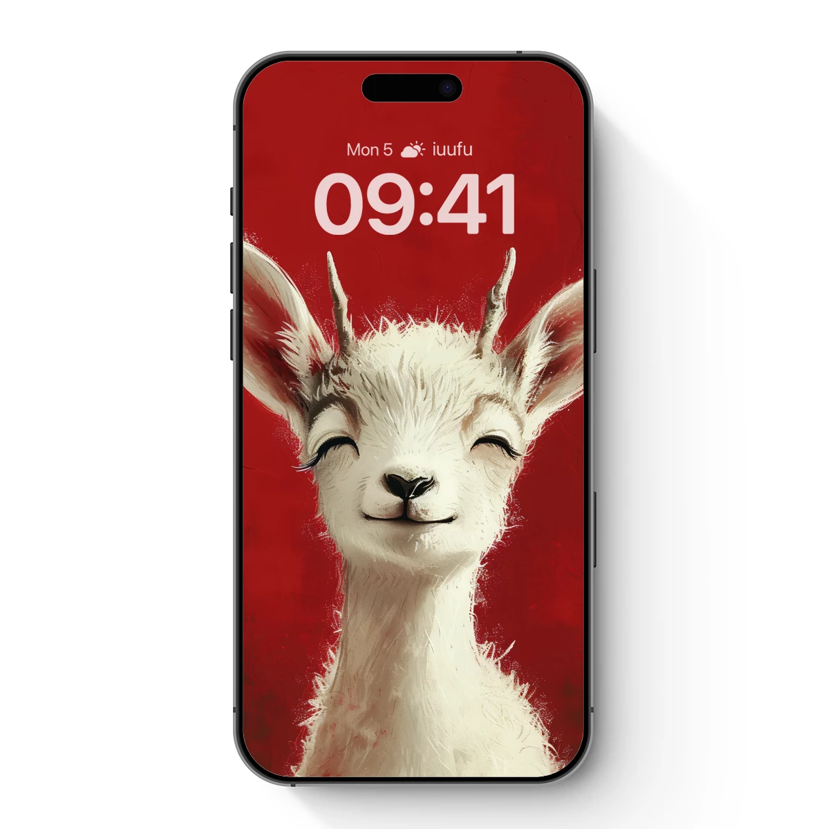 Blissful White Goat on Vibrant Red: Whimsical Artistry