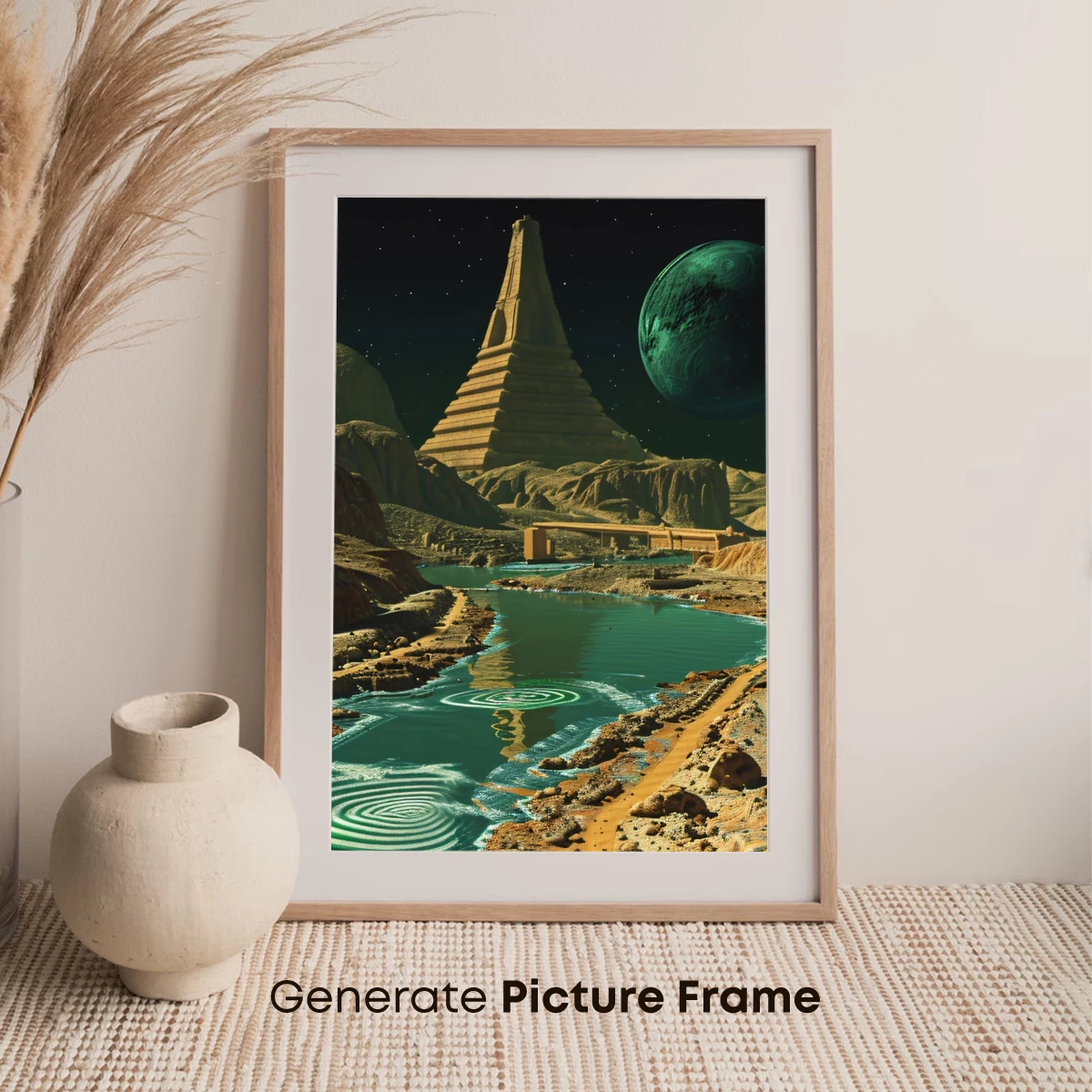 Alien Oasis: Pyramid Under a Cosmic Moon - Image 7