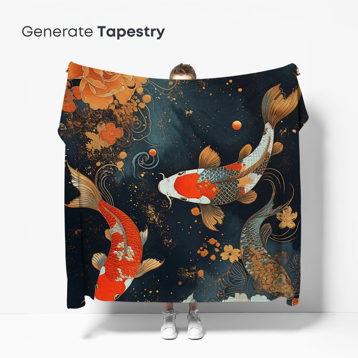 Koi Odyssey: Floral Elegance in Midnight Waters - Image 5
