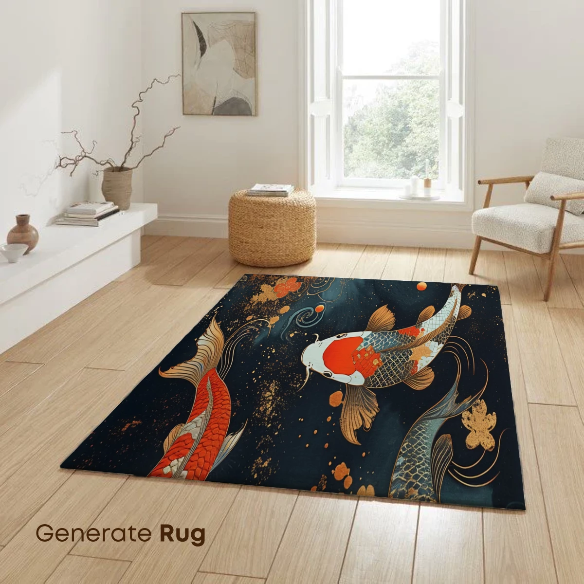 Koi Odyssey: Floral Elegance in Midnight Waters - Image 6