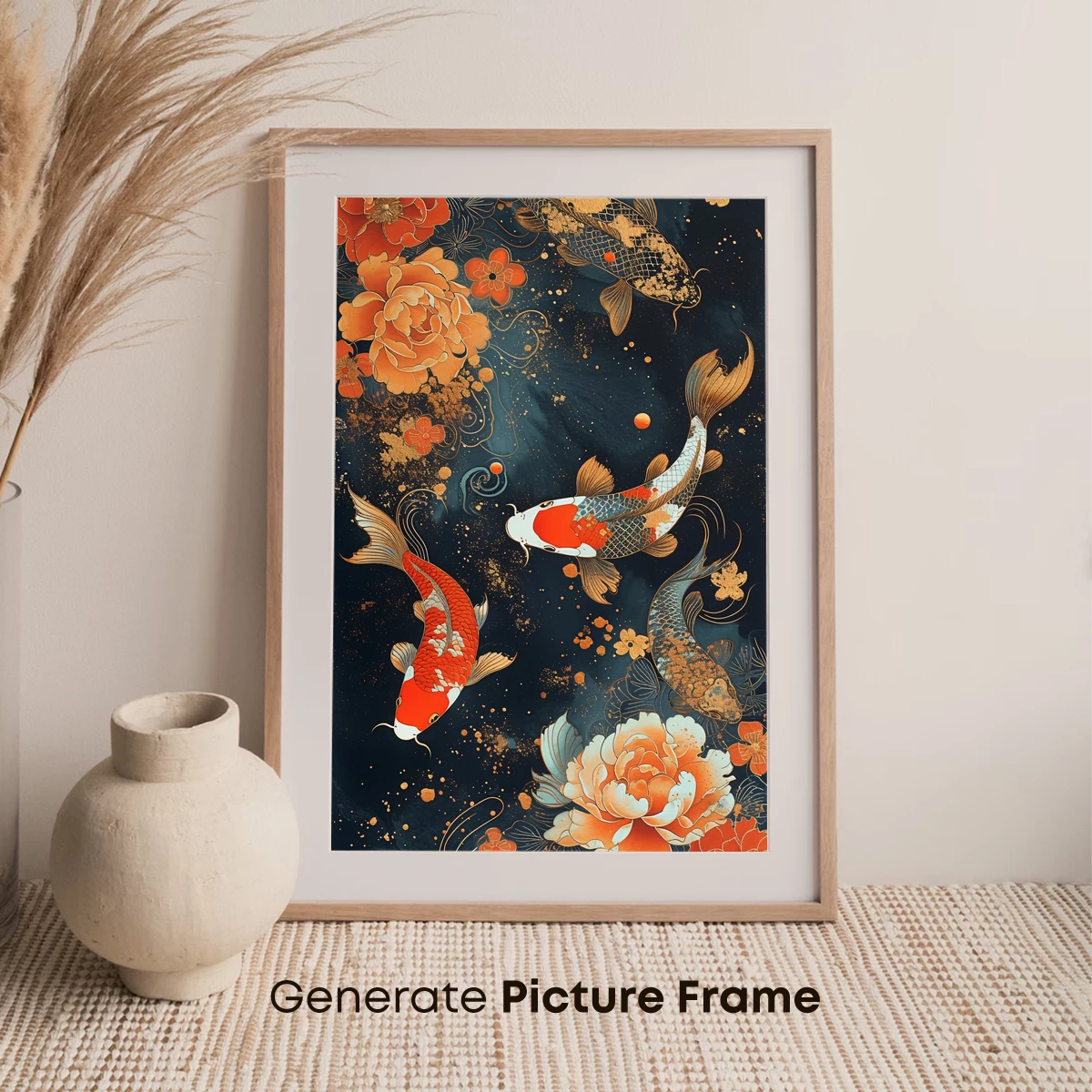 Koi Odyssey: Floral Elegance in Midnight Waters - Image 7