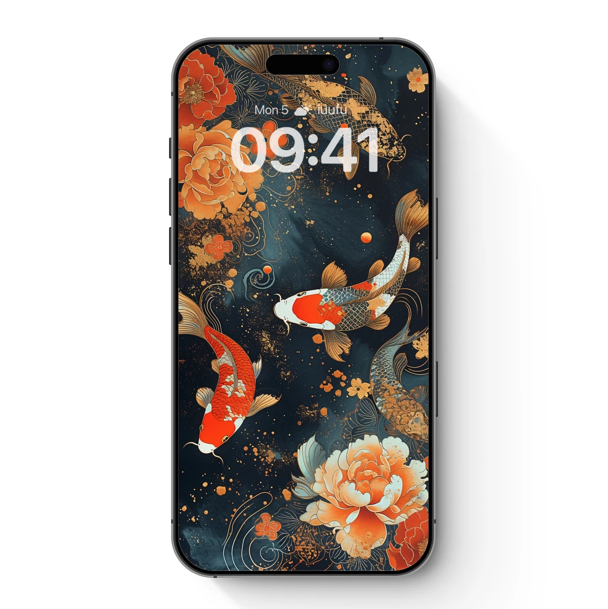 Koi Odyssey: Floral Elegance in Midnight Waters