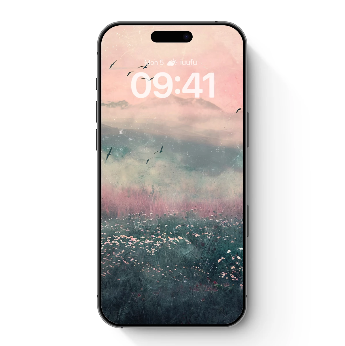 Ethereal Dawn Flight: Floral Fields and Misty Mountains