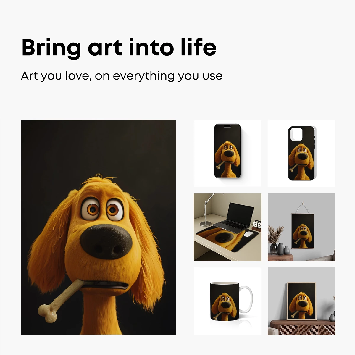 Golden Retriever with Bone: Whimsical Cartoon Charm - Image 2