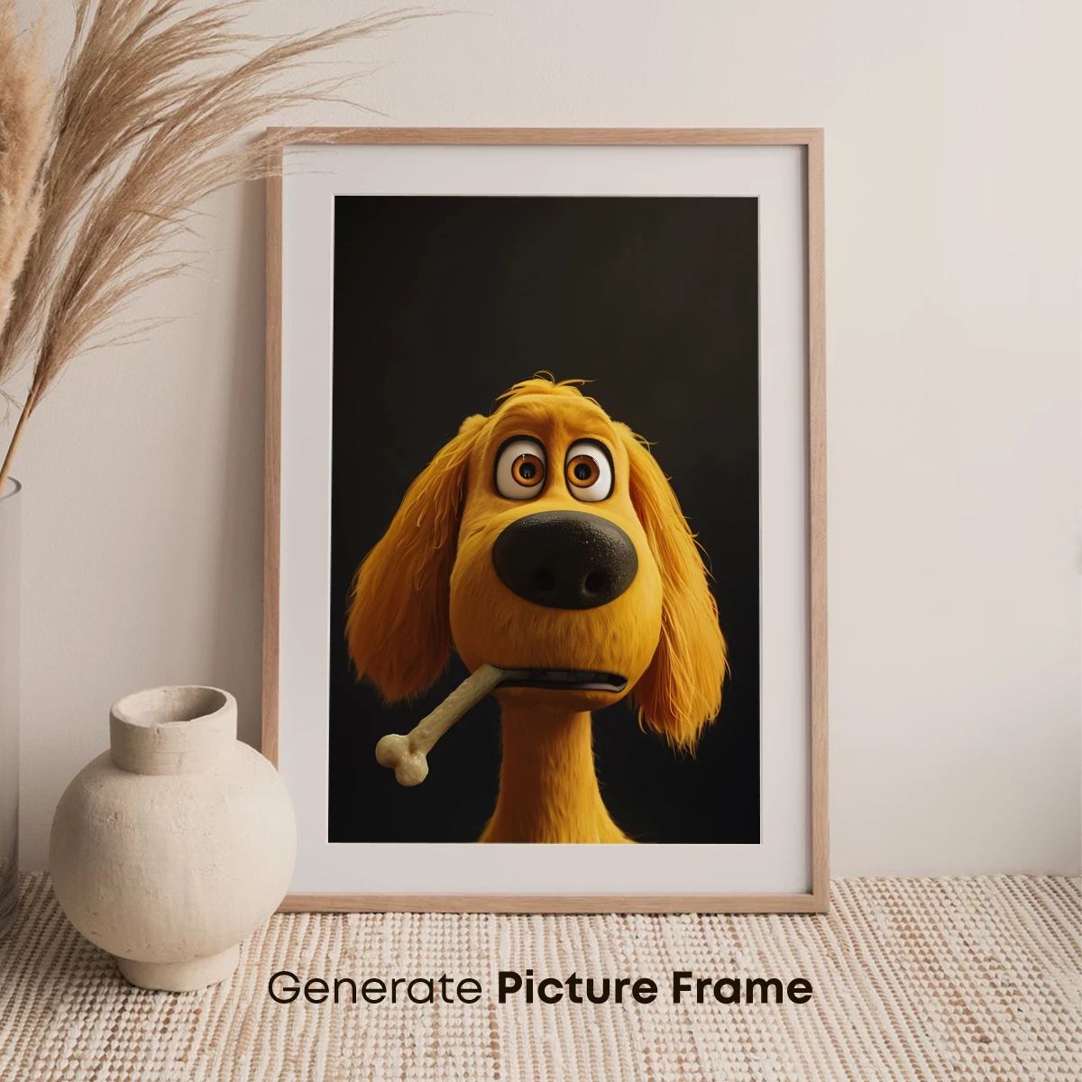 Golden Retriever with Bone: Whimsical Cartoon Charm - Image 7