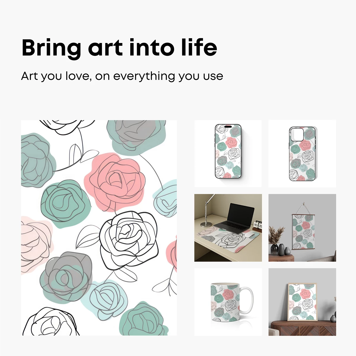 Elegant Rose Sketches in Pastel Harmony - Image 2